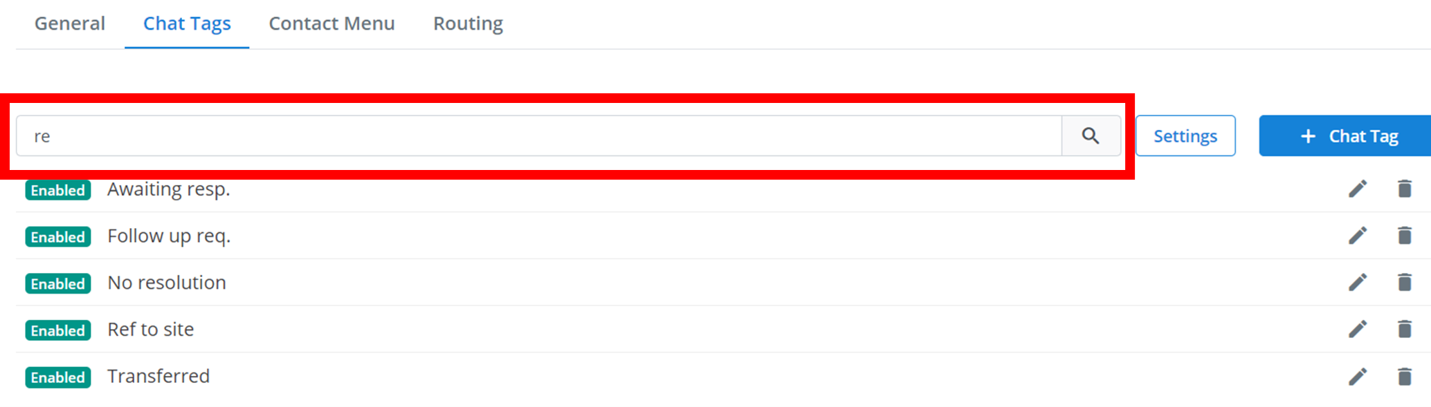Chat Tags Search